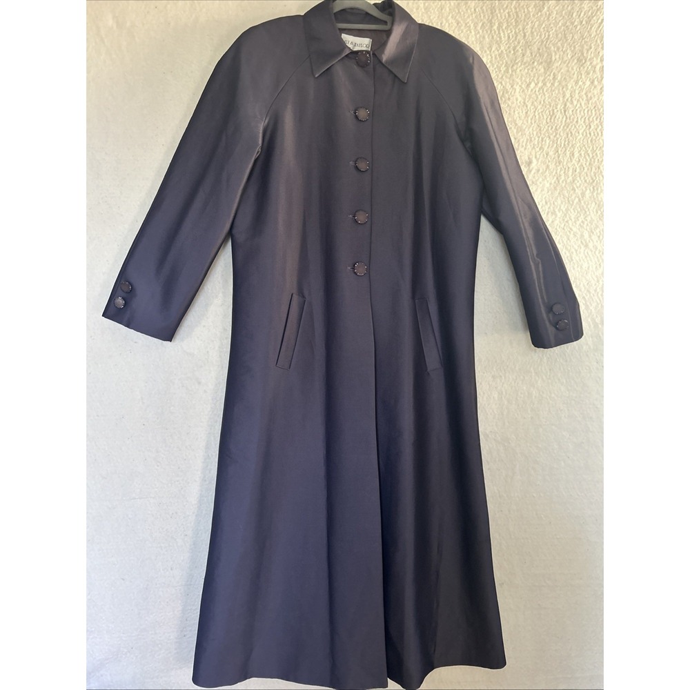 Vintage Lily & Taylor Light Wt 8 Trench Coat Iridescent Blue Classy Lined Jacket - Picture 2 of 16